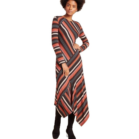 Maeve by Anthropologie Parkside Knit Stripe Retro Dress, Multi Orange size M - Picture 1 of 9